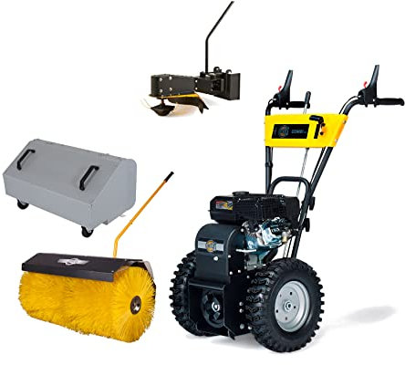 TEXAS Profi Kehrmaschine Benzin 80cm Combi 800TG Set 4in1 Schneekehrmaschine Motorbesen Laubsammler Trimmer Schneeräumer mit Radantrieb | 5,7PS | 4+1 Gänge | inkl. Kehrbürste + Sammelbehälter +Trimmer