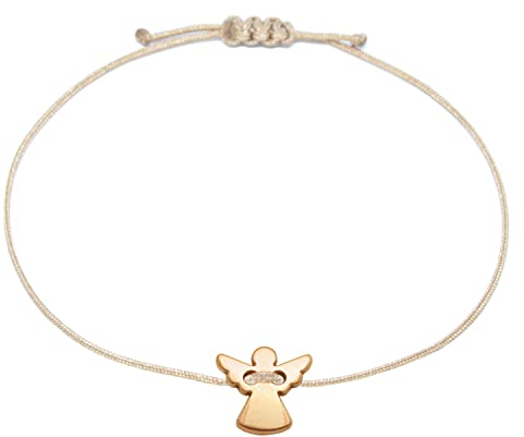 Selfmade Jewelry Armband Damen Schutzengel Roségold Größenverstellbares Makramee Armbändchen mit Engelchen Inkl. Geschenk-Verpackung (Roségold - Beige)