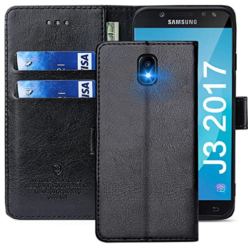 FMPCUON Hülle für Samsung Galaxy J3 2017 /J330 Handyhülle [Standfunktion] [Kartenfach] [Magnetverschluss] Tasche Flip Case Schutzhülle lederhülle klapphülle für Samsung Galaxy J3 2017 /J330 Schwarz