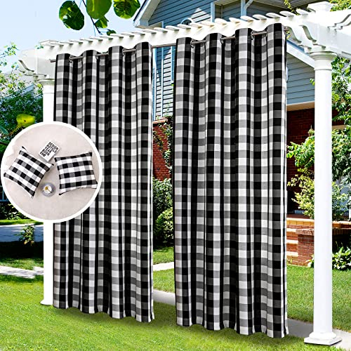 LiveGo Outdoor Vorhänge Wasserdicht, Verdunkelungsvorhang mit Ösen, Vorhang Blickdicht für den Gartenlaube, Schiebetür, Privatsphäre Wärmeisoliert(Schwarz+Weiß,2 PCS, 52 Wx84 L)
