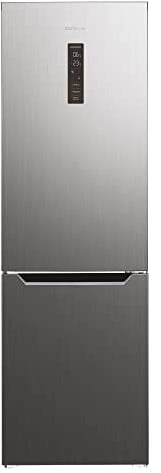 Statesman TNF1860XE Freestanding Fridge Freezer, LED Door Display, 3 Glass Shelves, 3 Clear Drawers, Reversible Doors, 199L Fridge, 97L Freezer, 60 cm Wide, Inox, Silver
