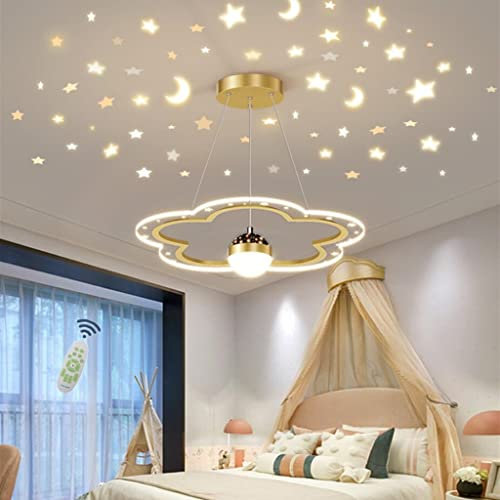 Lxq LED Ciel Étoilé Lustre Fleur Design Chambre d'enfant Lampe Suspendues Dimmable Salle à Manger Suspension Garçon Fille Lampes Table Pendentif Intérieur Éclairage Lumières,d'or,40cm Gold D'or
