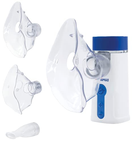 FARMAMED Aerosol Nebulizzatore Tecnologia Mesh Silenzioso Portatile per bambini e adulti con boccaglio e maschere, Batteria ricaricabile con cavo USB, Regolazione flusso vapore