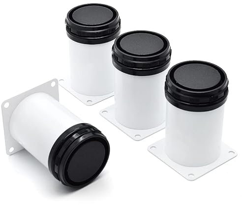 Masendelk Lot de 4 pieds de meubles ronds en acier inoxydable, réglables, blancs, pour table basse, armoire, bureau, canapé, étagères