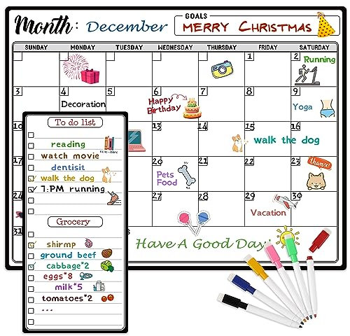 Calendario magnético de borrado en seco para nevera con marcadores - 38,1 x 27,9 cm Calendario mensual para nevera y lista de hoy, pizarra blanca para nevera con imán