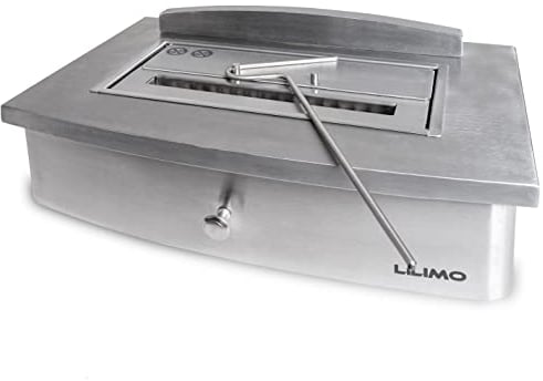 LILIMO Edelstahl Tischkamin Tarent 30 x 14 x 45 | Freistehender Bio-Ethanol Kamin mit Kamineinsatz | in Silber Indoor