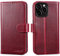LENSUN Case for iPhone 13 Pro, Genuine Leather Wallet Phone Shockproof Flip Cover [RFID Blocking] with Card Holder and Magnetic Closure for Apple iPhone 13 Pro - Red