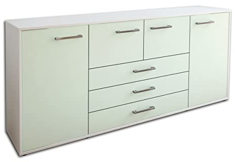 Lqliving Kommode Sideboard Eliana, Korpus in Weiss matt, Front im trendigem Mint (180x79x35cm), inkl. Metall Griffen, Made in Germany