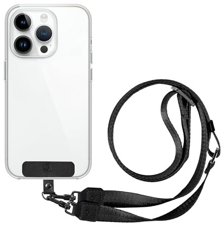 EKAX 2 Haken Handykette Universal | Halsband zum Umhängen ohne Hülle | Crossbody Handyband mit klebefreiem Pad | Kette für alle Smartphone, iPhone, Samsung, Huawei | Schwarz