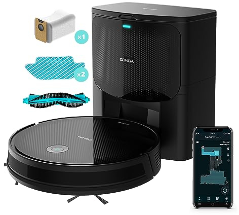 Cecotec Robot Aspirapolvere con Base Autovacciato Conga 2499 Ultra Home Titanium. Tecnologia giroscopica, 2100 Pa, App, Spazzola multifunzione, 2 Spazzole laterali, 2 Moppe, Rilevamento automatico del