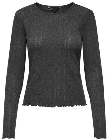ONLY Damen Einfarbiges Langarm Shirt Basic Rundhals Rollkanten Top Longsleeve Oberteil ONLCARLOTTA, Farben:Dunkelgrau, Größe:XL