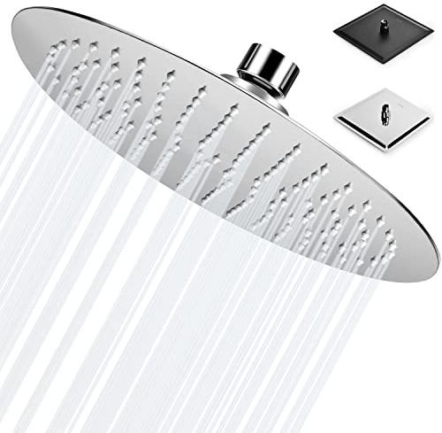 BalladHome Tête de Douche Pluie 8 Pouces Rond Pomme de Douche au Plafond Tete de Douche en Acier Inoxydable 304 Haute Pression Universelle Filetage 1/2 Facile à Installer(20cm, Argent)-Y