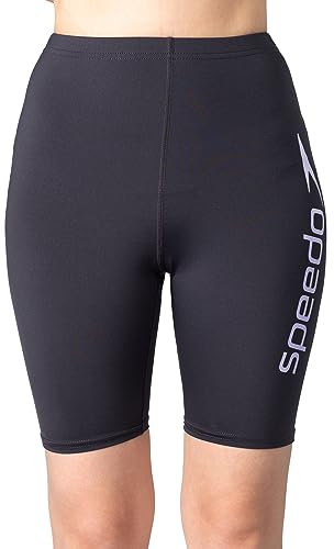 Speedo Short de Bain Taille Haute pour Femme UPF 50+, Short de Bain Longueur Genou, Short de Bain à séchage Rapide pour Femme, Gris oxyde/Bonbon Dur, Taille 28