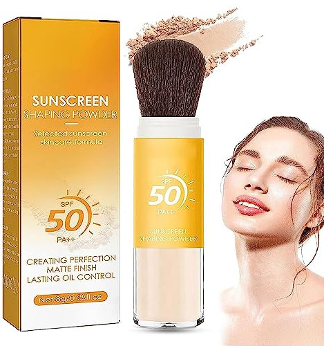 Mineral Sunscreen Setting Powder for Natural Skin Protection,Sunscreen Setting Powder SPF 50 Loose Powder with Brush Natural Mineral Makeup Setting Powder Translucent 0.28 oz for All Skin (1 Pcs)