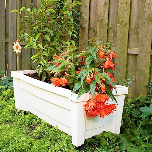 NYVI Pflanzkasten NYVIGreen 79x35x33 cm 42 Liter mit Bewässerungssystem & Rollen - Pflanzkübel aus wetterfestem & recyceltem Kunststoff - Pflegeleicht, Steckmontage ohne Werkzeug, Farbe:Weiß