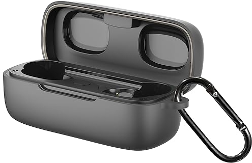 EarFun Silikon Hülle for EarFun Free Pro 3, Voller Schutz Silikon Schutzhülle (Front LED Sichtbar) mit karabiner, Schwarz
