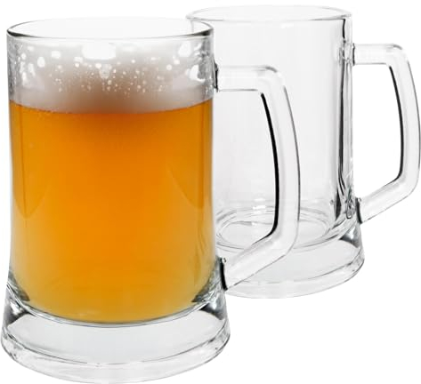 Rink Drink 2x 500ml Glass Beer Mugs - Large Pint Half Litre Birthday Drinking Tankard Cup Stein Glasses with Handle Set