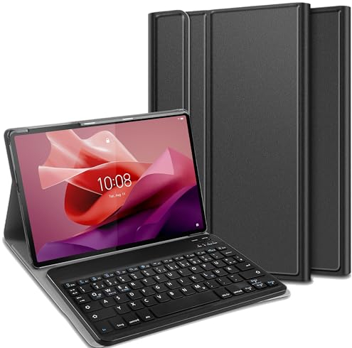 Cazy Tablet-Hülle mit Tastatur geeignet für Lenovo Tab P12 - QWERTZ Bluetooth Tastatur-Hülle - Schwarz