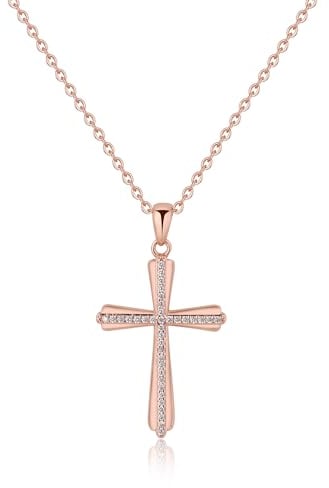 GAVU Damen 925 Sterling Silber zierliche Kreuz Halskette, zierliche Roségold Halskette für Damen