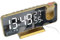 iSpchen Despertador digital con radio, brillo de pantalla, proyección, temperatura, proyección, doble alarma, niveles de brillo, pantalla LED, digital, adecuado para el hogar, oficina, local, dorado y