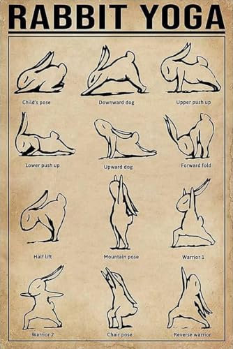 Metall-Blechschild mit Aufschrift Yoga Wnowledge, Kaninchen, Yoga, Aluminium, für Zuhause, Bar, Café, Bauernhof, Zimmer, Metallposter, interessante Wanddekoration, Ostergeschenk, Ostern,