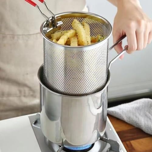Friggitrice multifunzione in acciaio inox, pentola in acciaio inox 304 con manici, cestino per friggere pentola profonda