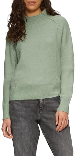 QS Melierter Strickpullover mit Stehkragen