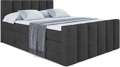 ALTDECOR Boxspringbett mit Matratze und Lattenrost, Topper, Fußteil,Polsterbett mit Bettkasten, Bett mit Stauraum H3- und H4- Matratze, Doppelbett - BOXI1-Z King - 140x200 - Schwarz Samt