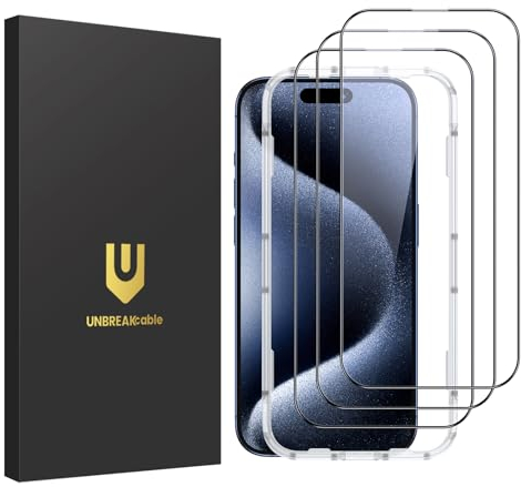 UNBREAKcable 3er-Pack für iPhone 15 Pro Max für Panzerglas, für Schutzfolie Glas [1:1 Vollabdeckung] [Einfacher Installationsrahmen] [9H-Härtegrad] [99,99% HD] für Apple Schutzglas Promax 6,7 Zoll