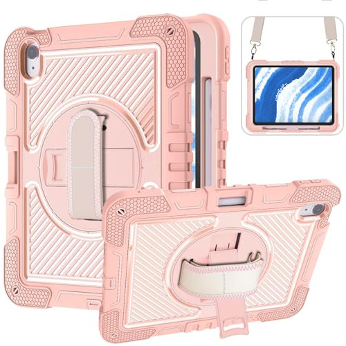 YOUULAR Custodia per tablet Apple iPad Air 11 (2024)/Apple iPad Air 6/iPad Air (6a generazione) 11 (M2), custodia antiurto per tablet con supporto girevole a 360° e cinturino da polso, tracolla oro