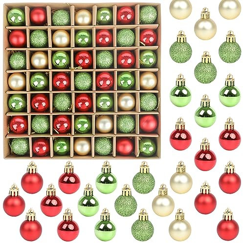 SULOLI Mini Christmas Tree Baubles,49PCS Mini Shatterproof Decorative Hanging Ornaments Balls Christmas Tree Decor(Red&Green)