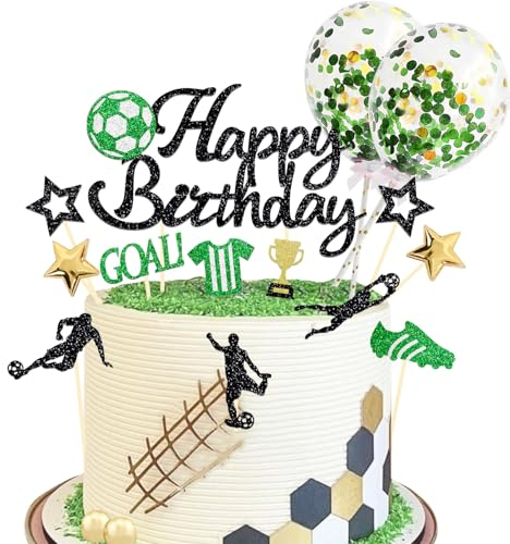 Football Happy Birthday Cake Topper Set for Soccer Decorations, 27Pcs Soccer Cupcake Topper for Boys Birthday Decorations, Football Party Supplies (Style A)
