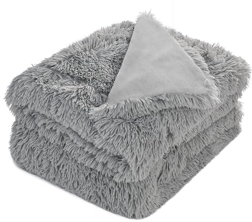 PFIMIGH Lange Plüsch-wasserdichte Hundedecke, 3-lagige Wende-Fell- und Samt-Haustierdecke, Schutzdecke für Bett, Couch, Sofa, Grau, 152x203cm