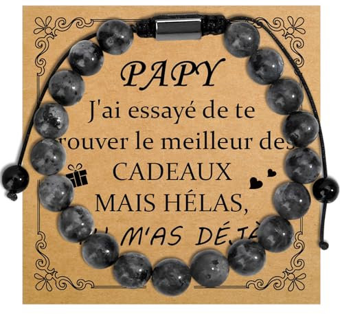 Bracelet Pierre Naturelle Pour Grand-Père - Cadeau Papy - Idée Pour Grands-Parents - Bracelet Homme - Cadeau Noël