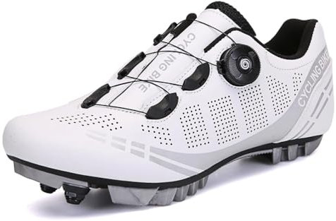 KONJACLY Mountainbike-Schuhe Für Damen, Bequeme Damen-MTB-Schuhe Indoor-Fahrradschuhe Kompatibel Mit SPD 2-Schrauben-Pedalen Mit Cleats,Weiß,39 EU