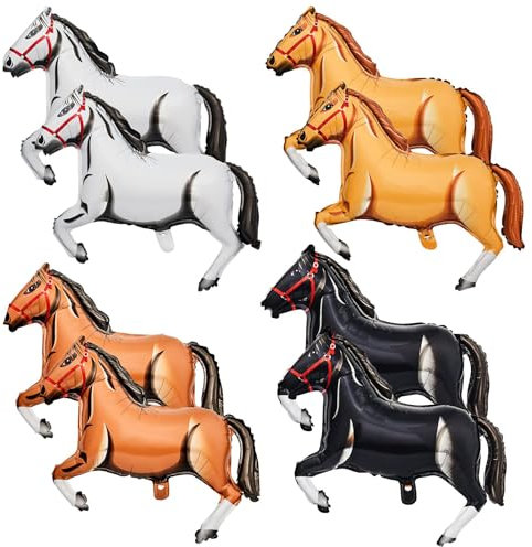 8 Stück Pferdeballon, Pferde Folienballon, Pferde Deko Geburtstag Luftballon, Kindergeburtstag, Baby Shower, Tier Cowboy Motto Partydekorationen