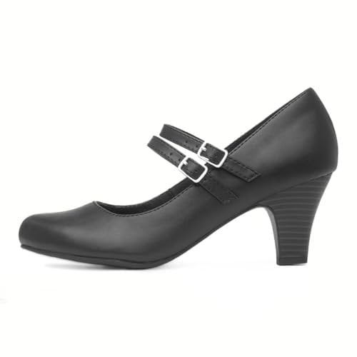 Lilley Violet Womens Black Strap Court Shoe - Size 9 UK - Black