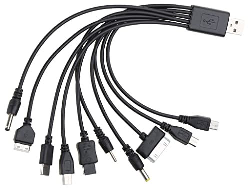NRVTRE Câble Chargeur Multi Embout, 10 en 1 Câble Universelle [20CM] Câble multi chargeur de Chargement avec 10 ports pour Smartphone