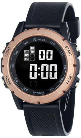 Ravel - Runde 3ATM- Digital-Herren-Quarz-Armbanduhr mit Beleuchtung - RDG.14.23 - Schwarz/Bronze