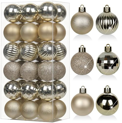36er-Set 4cm Christbaumkugeln Set Weihnachtsbaumkugeln Kunststoff Weihnachtsbaumschmuck mit Aufhängeöse Weihnachtsbaumschmuck für Hochzeit, Feiertage, Party, Weihnachten, Halloween, Heimdekoration