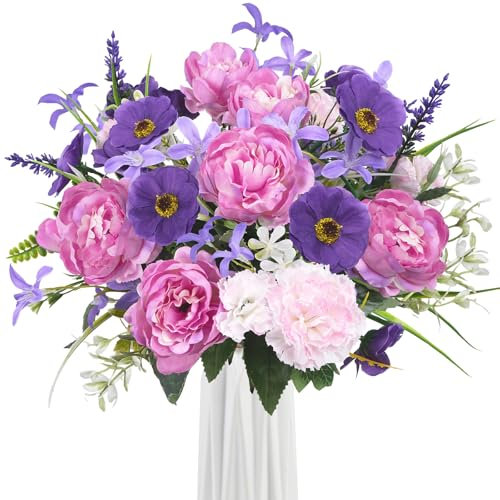 Fairblo Giglio Viola Finte Fiori di Ciliegio Seta Artificial Bouquet di Fiori Peonia Piante Artificiali per Matrimoni, Casa, Feste di Compleanno, Decorazioni da Giardino