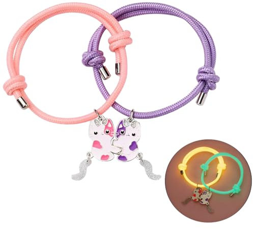 QOWIJEX 2 Pezzi Braccialetti Amicizia, Braccialetti Amicizia con Gattini, Filo Regolabile Bracciale Migliori Amici Bracciali dell'Amicizia fatti a mano Fascino Regali