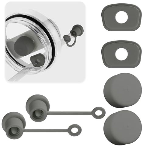 Nearockle 6 Stück Silikon Strohhalm Abdeckung Auslaufschutz Anzug, Kompatibel für Stanley Cup Becher 1,2l und 850 ml Tumbler Deckel Zubehör Dichtung Verschluss Accessories(Grau)