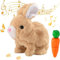 TBLMPNE Kaninchen Spielzeug Ostergeschenke Kinder, Interaktives Hüpfendes Kaninchen Ostern Plüsch Gefüllte Kaninchen Spielzeug Können Gehen und Sprechen, Ostern Geburtstagsgeschenk (A#-Braun)