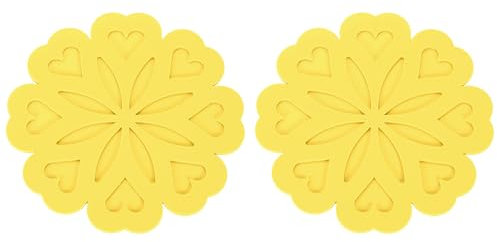 sourcing map 2Pcs Silicone Trivet Mats, Flower Pattern Silicone Pad Hot Pad Pan Protectors Table Protector Heat Resistant Mat for Countertop, Hot Dishes, Hot Pots and Pans, Yellow