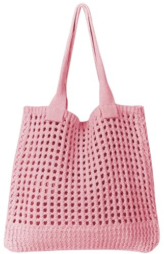 Ausing Borse Spiaggia Donna Borsa Tote All'uncinetto Tessuto a Mano Design Cavo Leggero Rosa