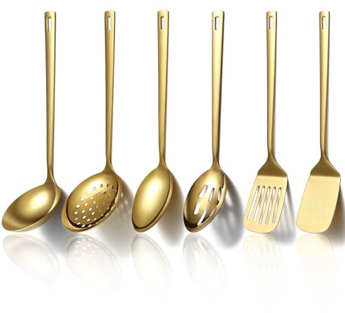 Evanda Gold Kitchen Utensils Set 6pcs, Titanium Plating Stainless Steel Cooking Utensils Set, Heavy Duty Kitchen Tools Spatulas Set, Home Essentials Kitchen Accessories