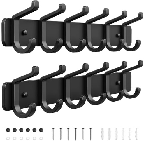 2 Stück Kleiderhaken , Garderobenhaken, Hakenleiste Garderobe, Schwarz | Metall, Jacken Haken Wand, Kleiderhaken Garderobe Wand, Wandgarderobe für Taschen,Schals, für Schlafzimmer, Badezimmer, Küche