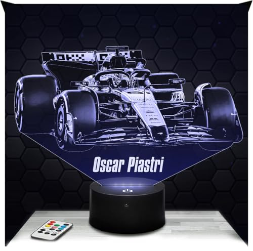 Lampephoto.fr - Lampe Oscar Piastri F1-Pilot 3D Nachtlicht Formel 1 | Made in France, Sockel & Größe wählbar, dimmbar, Batterie-/USB-Betrieb, HD-Lasergravur, Geschenk für Formel-1-Fans