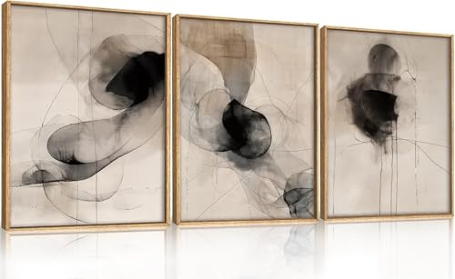 TOARTi Gerahmte Neutrale Abstrakte Wandbilder 3er Set Schwarz Weiß Abstrakte Linie Poster Modern Minimalistische Linienkunst Wanddekoration für Wohnzimmer Schlafzimmer 30x40CM